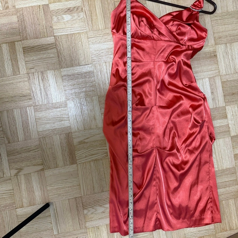 VTG Le Chateau Red Satin Halter Ruched Cocktail Dress Rhinestone Detail S CANADA - Picture 11 of 11